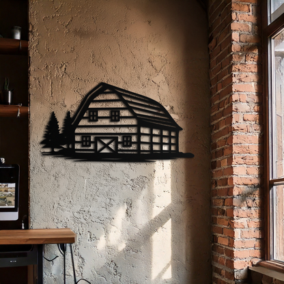 Rustic Barn and Pine Trees Metal Wall Art – Country House Landscape Silhouette Decor- KAF681 - Tampa Home & Garden Store