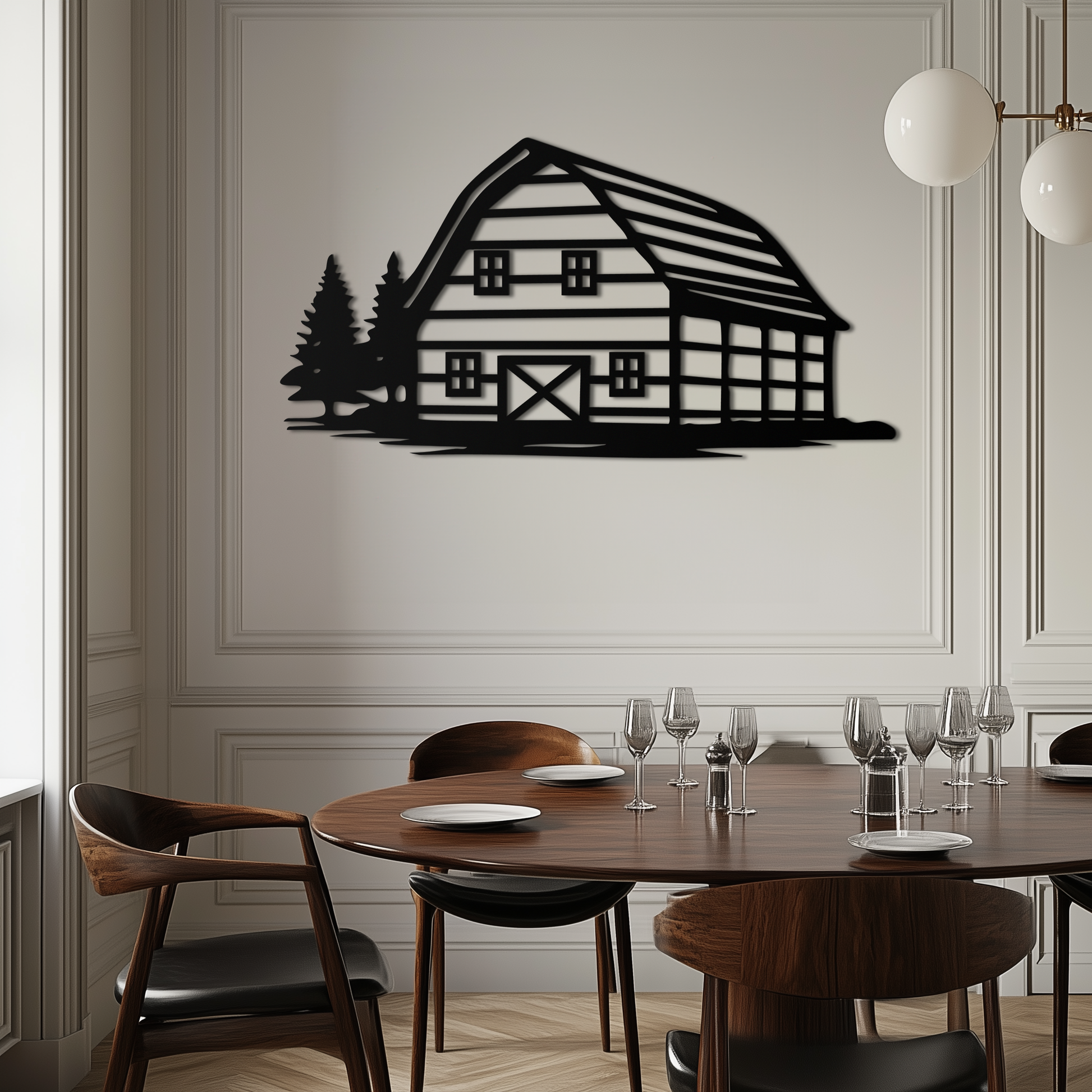 Rustic Barn and Pine Trees Metal Wall Art – Country House Landscape Silhouette Decor- KAF681 - Tampa Home & Garden Store