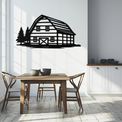 Rustic Barn and Pine Trees Metal Wall Art – Country House Landscape Silhouette Decor- KAF681 - Tampa Home & Garden Store