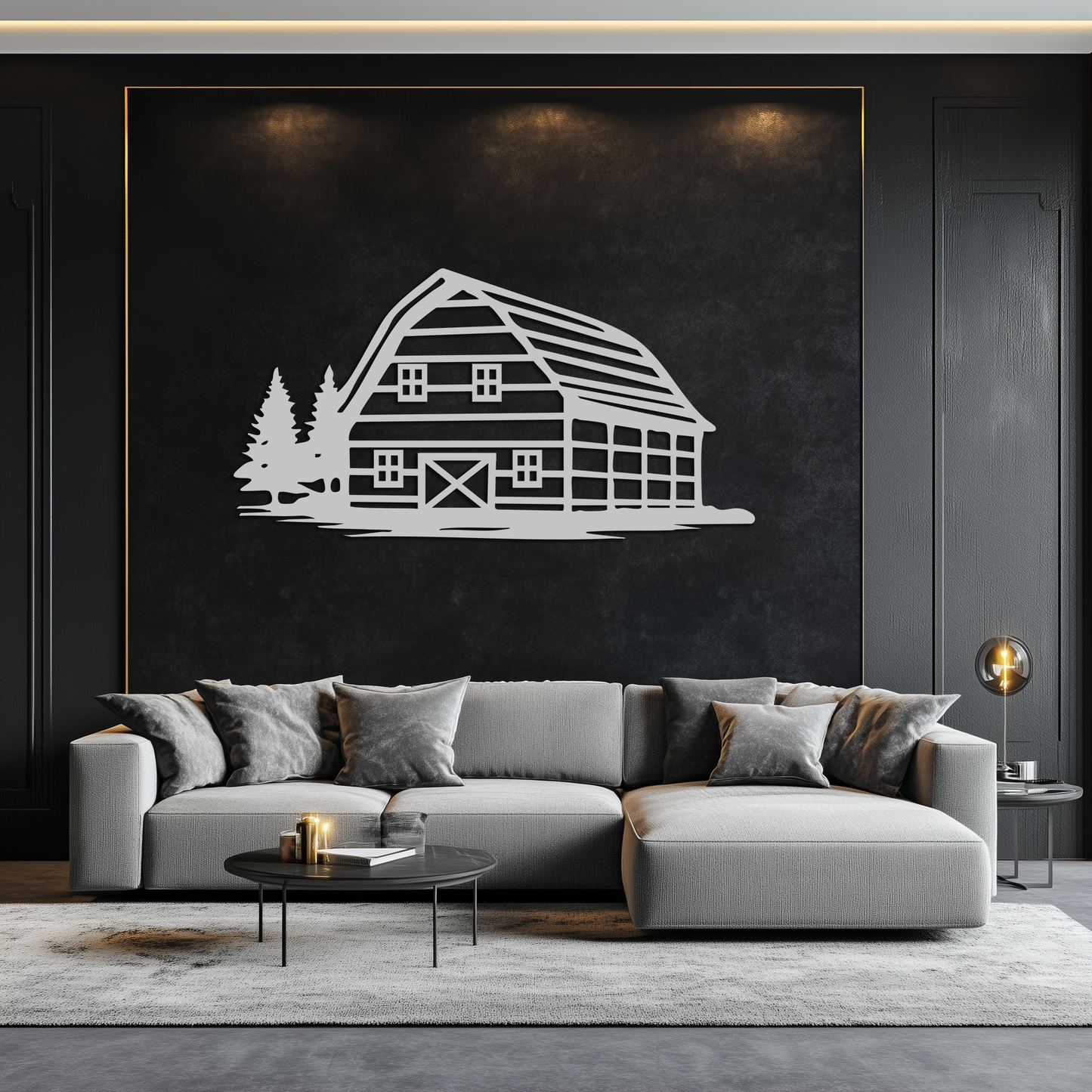 Rustic Barn and Pine Trees Metal Wall Art – Country House Landscape Silhouette Decor- KAF681 - Tampa Home & Garden Store