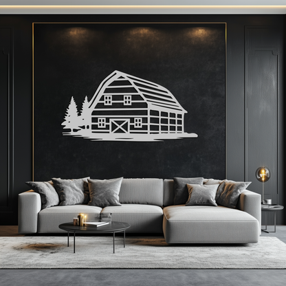 Rustic Barn and Pine Trees Metal Wall Art – Country House Landscape Silhouette Decor- KAF681 - Tampa Home & Garden Store