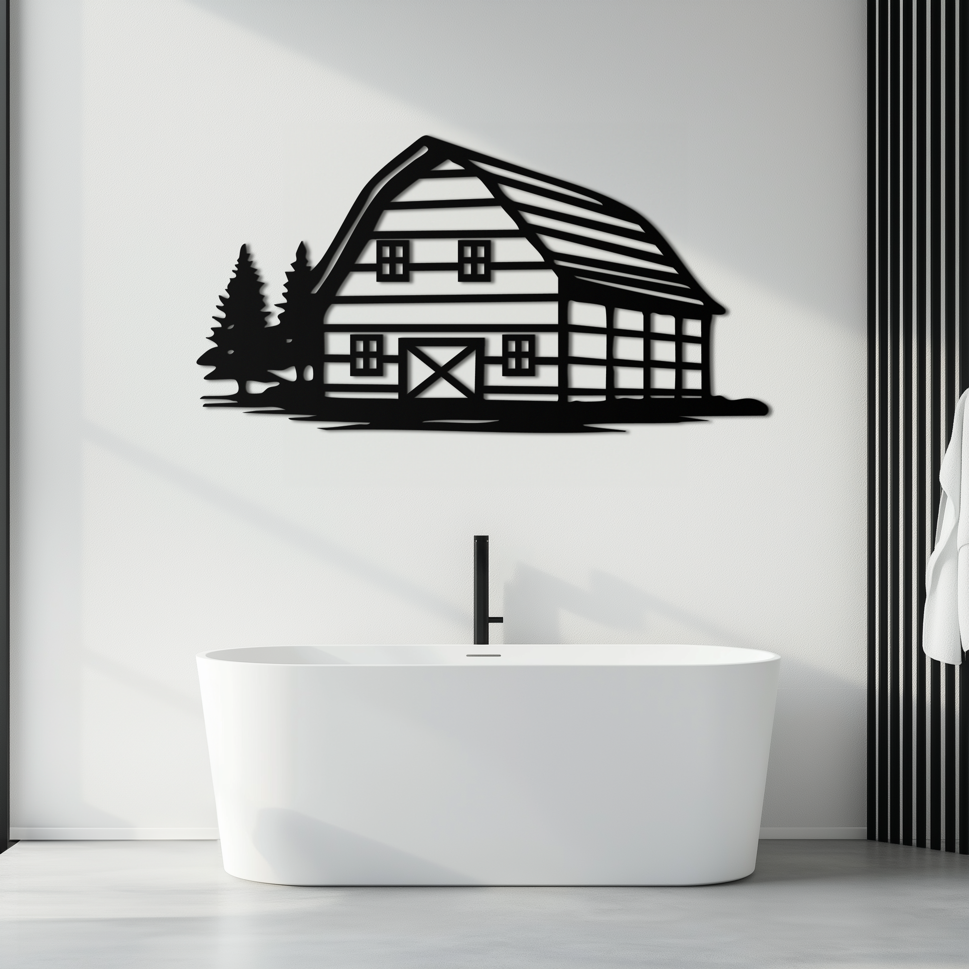 Rustic Barn and Pine Trees Metal Wall Art – Country House Landscape Silhouette Decor- KAF681 - Tampa Home & Garden Store