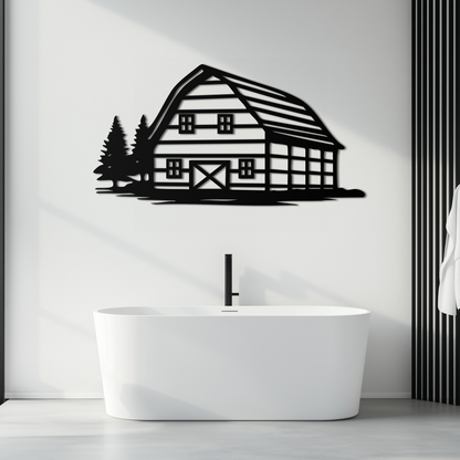 Rustic Barn and Pine Trees Metal Wall Art – Country House Landscape Silhouette Decor- KAF681 - Tampa Home & Garden Store
