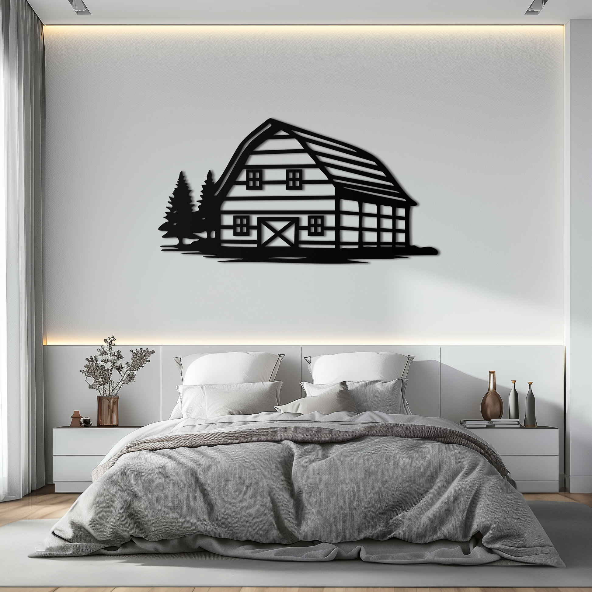 Rustic Barn and Pine Trees Metal Wall Art – Country House Landscape Silhouette Decor- KAF681 - Tampa Home & Garden Store