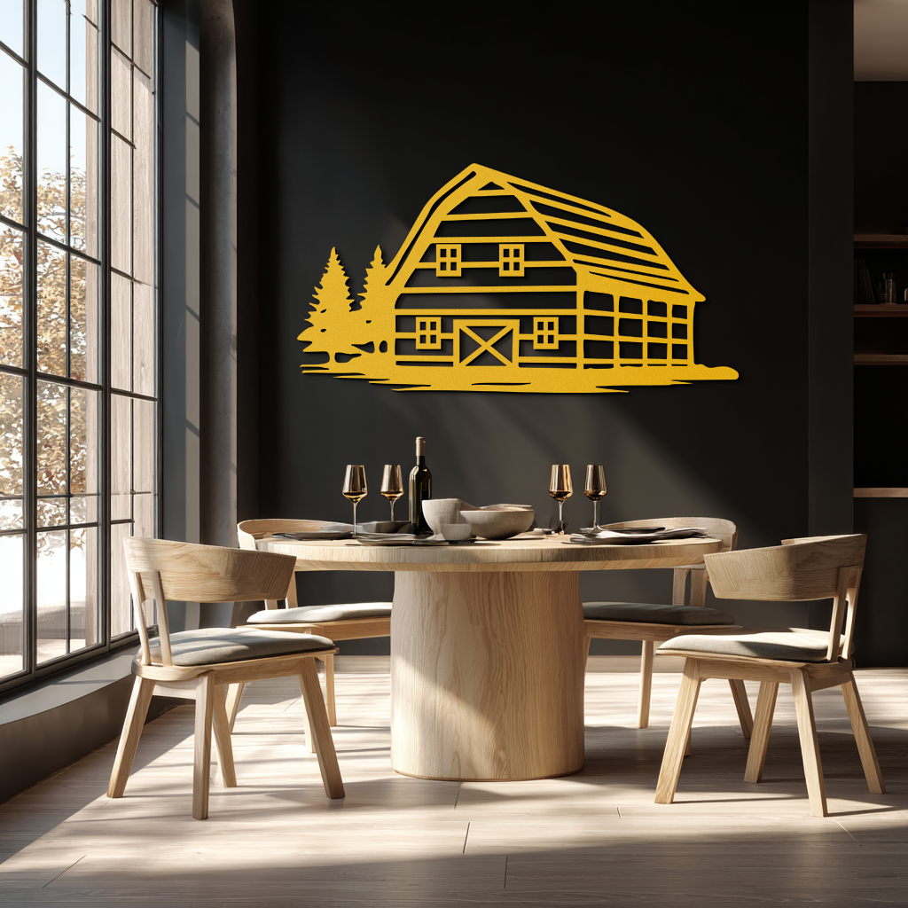 Rustic Barn and Pine Trees Metal Wall Art – Country House Landscape Silhouette Decor- KAF681 - Tampa Home & Garden Store