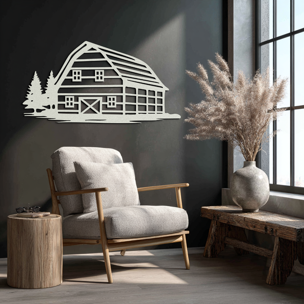 Rustic Barn and Pine Trees Metal Wall Art – Country House Landscape Silhouette Decor- KAF681 - Tampa Home & Garden Store