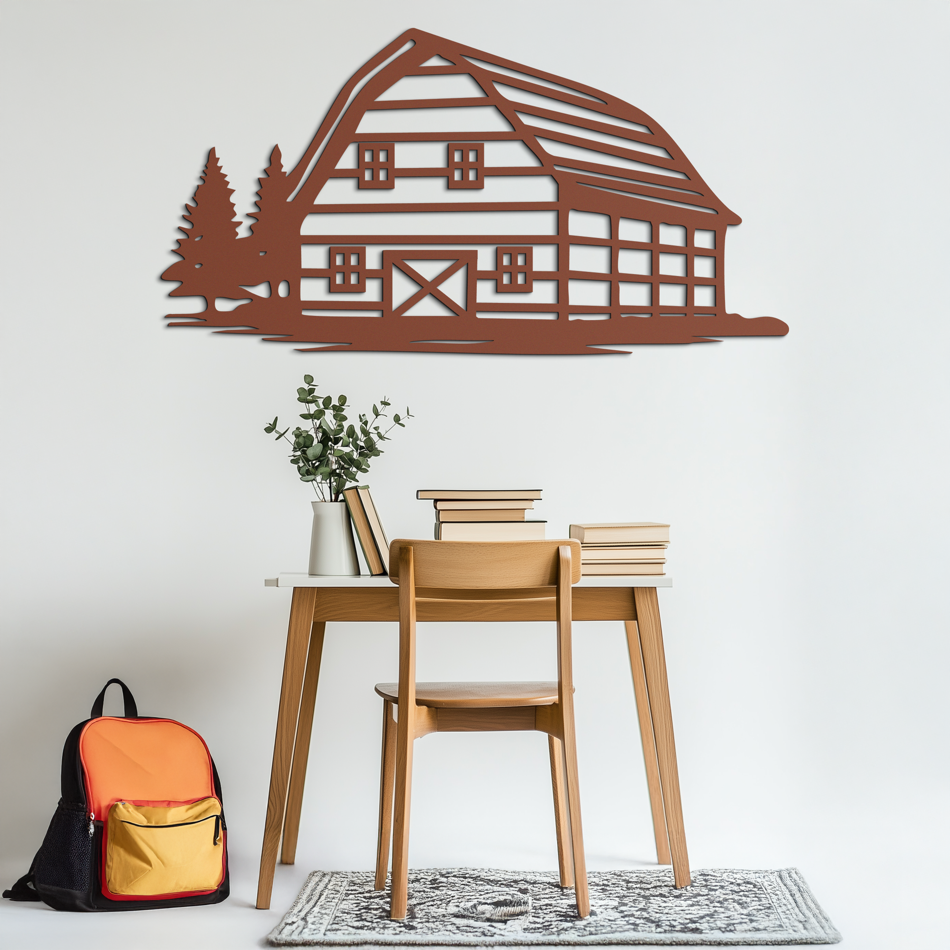 Rustic Barn and Pine Trees Metal Wall Art – Country House Landscape Silhouette Decor- KAF681 - Tampa Home & Garden Store
