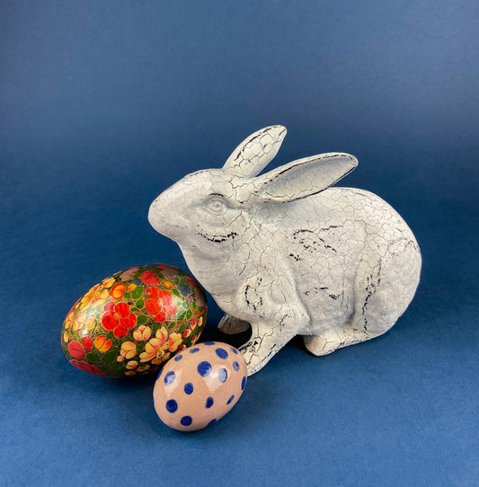 Rustic Bunny Figurine. Rabbit with Cracked Paint Texture. Vintage Easter Display. Spring Celebration. Modern Farmhouse Living. Kids Room. - Tampa Home & Garden Store
