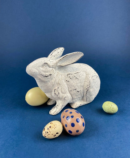 Rustic Bunny Figurine. Rabbit with Cracked Paint Texture. Vintage Easter Display. Spring Celebration. Modern Farmhouse Living. Kids Room. - Tampa Home & Garden Store