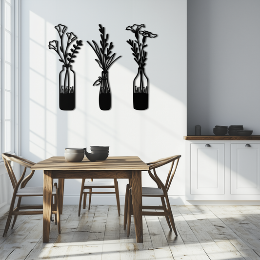 Rustic Floral Bottle Metal Wall Art - Elegant Vase & Flower Steel Decor - KAF142 - Tampa Home & Garden Store
