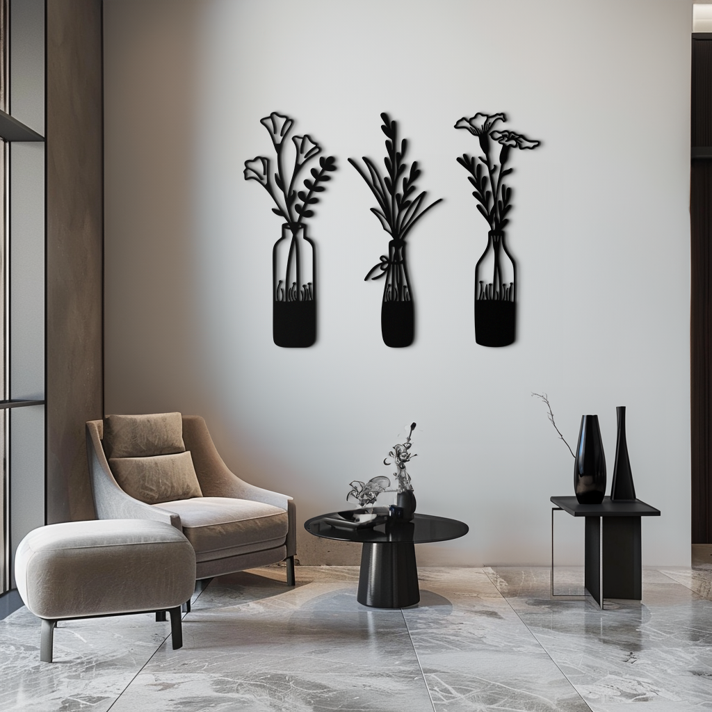 Rustic Floral Bottle Metal Wall Art - Elegant Vase & Flower Steel Decor - KAF142 - Tampa Home & Garden Store