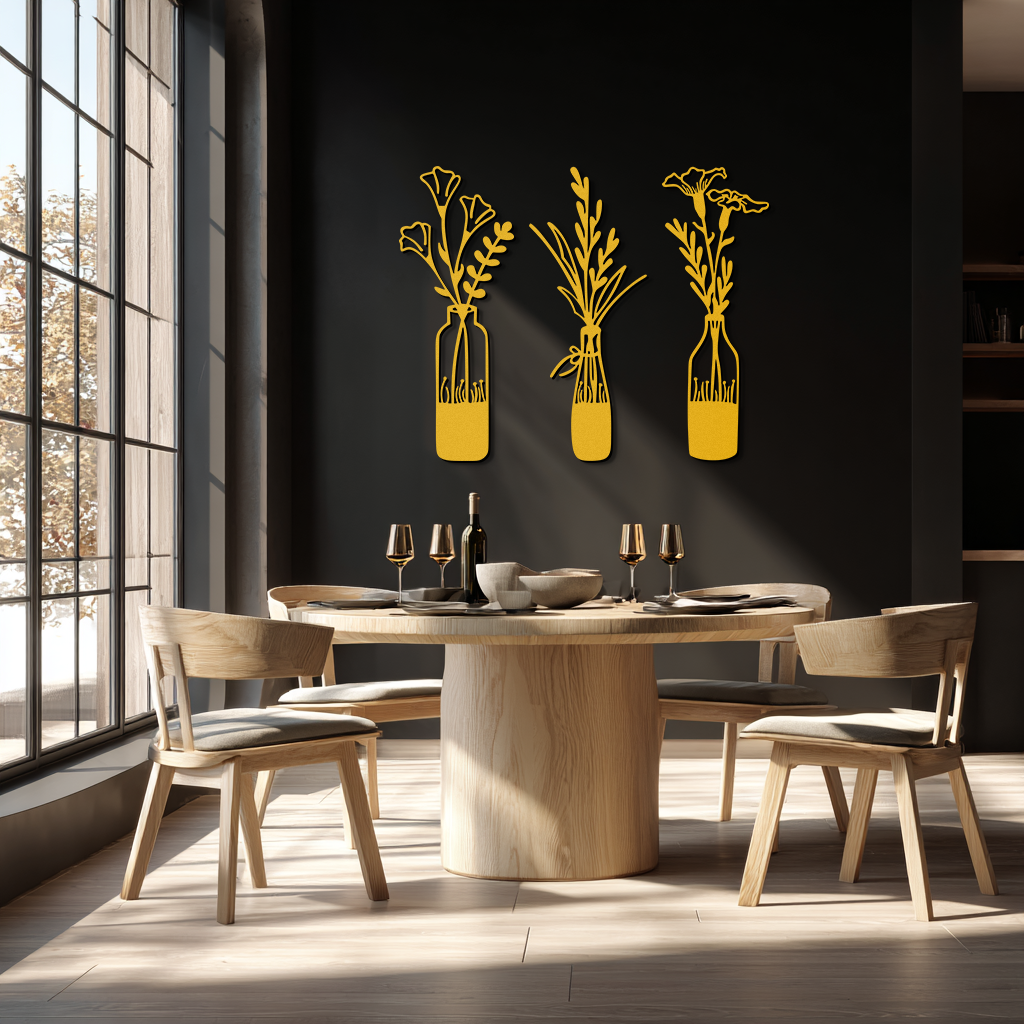 Rustic Floral Bottle Metal Wall Art - Elegant Vase & Flower Steel Decor - KAF142 - Tampa Home & Garden Store