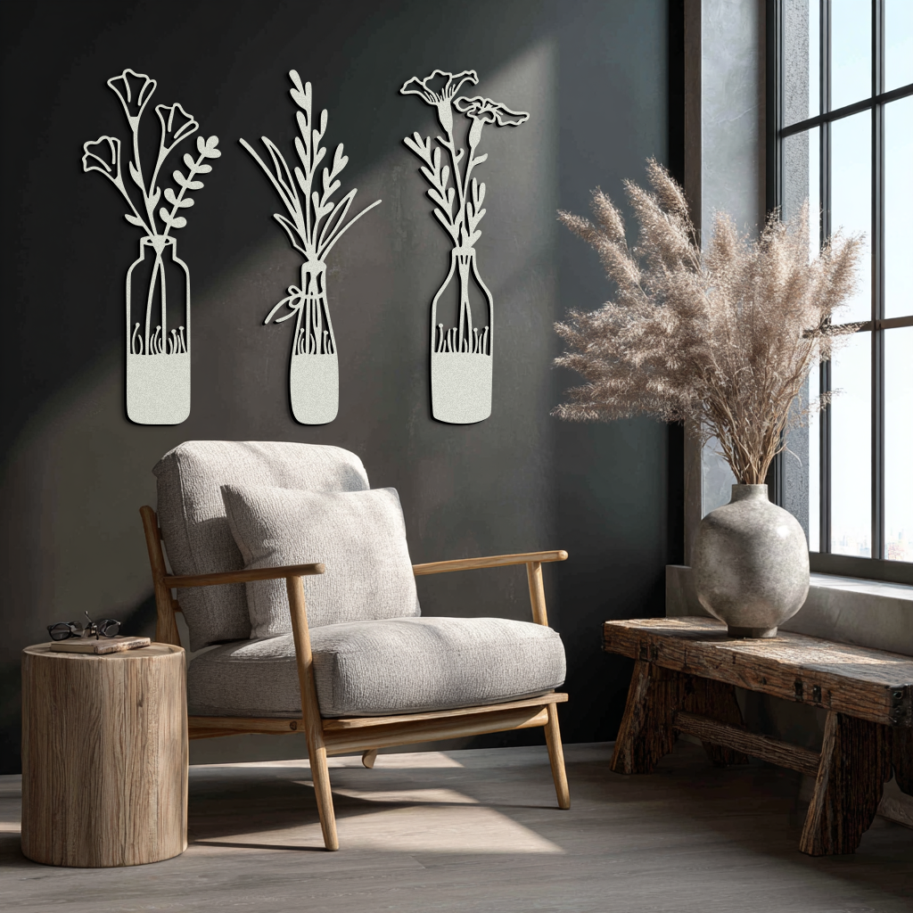 Rustic Floral Bottle Metal Wall Art - Elegant Vase & Flower Steel Decor - KAF142 - Tampa Home & Garden Store