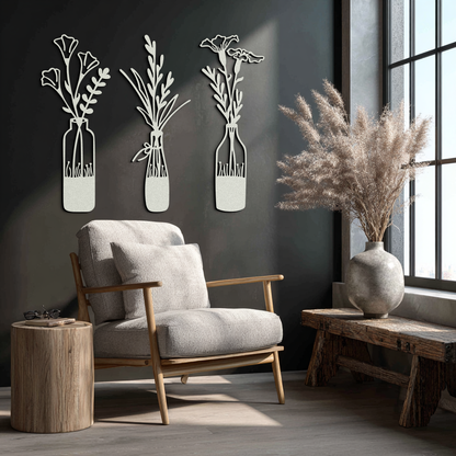 Rustic Floral Bottle Metal Wall Art - Elegant Vase & Flower Steel Decor - KAF142 - Tampa Home & Garden Store