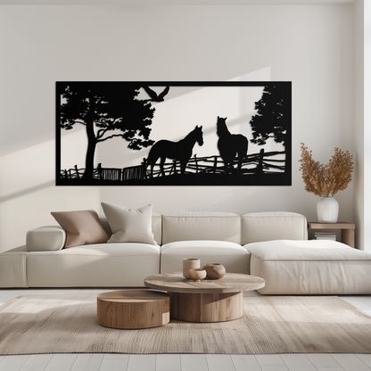 Rustic Horse Farm Metal Wall Art - Steel Wall Decor for Home and Barn - KAF036 - Tampa Home & Garden Store