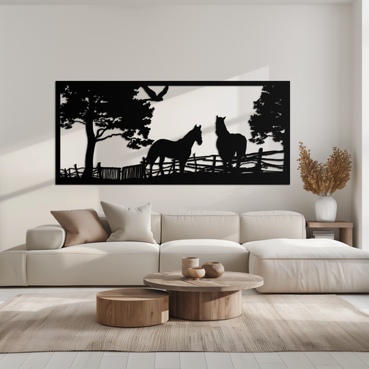 Rustic Horse Farm Metal Wall Art - Steel Wall Decor for Home and Barn - KAF036 - Tampa Home & Garden Store
