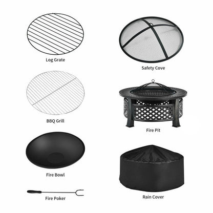 Rustic Steel Outdoor Fire Pit with BBQ Grill with Poker and Mesh Cover - Tampa Home & Garden Store