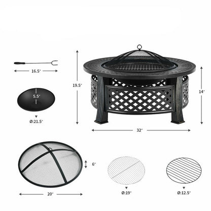 Rustic Steel Outdoor Fire Pit with BBQ Grill with Poker and Mesh Cover - Tampa Home & Garden Store