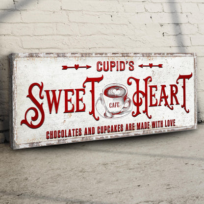 Rustic Cupid's Sweetheart vintage sign canvas with red lettering and arrows on a weathered frame on Tampa Home & Garden Store