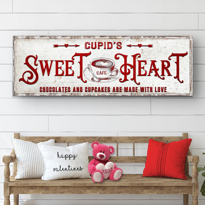 Rustic Cupid's Sweetheart Vintage Sign canvas with distressed white background and red text on Tampa Home & Garden Store