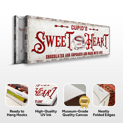 Rustic Cupid's Sweetheart canvas sign with red typography and distressed finish by Tailored Canvases on Tampa Home & Garden Store