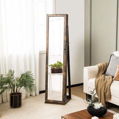Organizador de Joyas Vertical con Cerradura y Espejo de Cuerpo Entero - Marrón