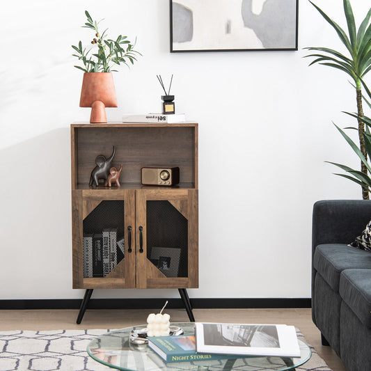 Mueble Bar de Almacenamiento de Cocina de Granja de 2 Puertas con Botellero y Portacopas - Marrón Rústico