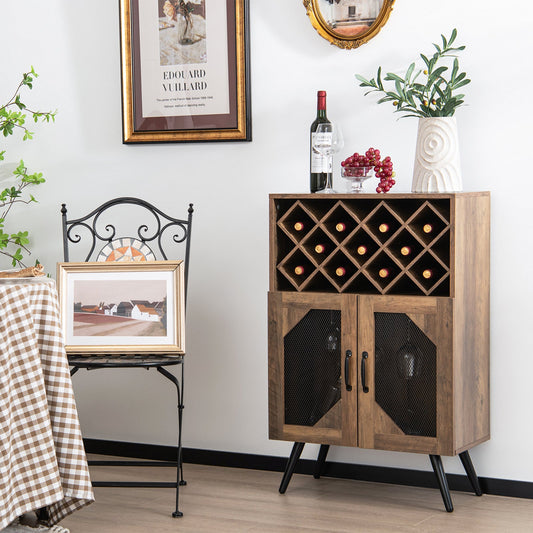 Mueble Bar de Almacenamiento de Cocina de Granja de 2 Puertas con Botellero y Portacopas - Marrón Rústico