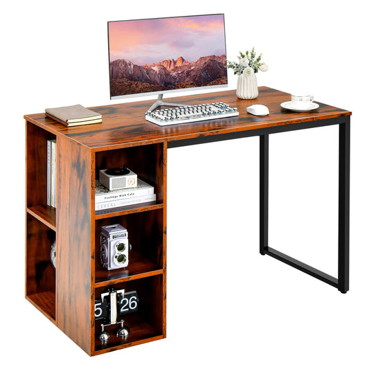 Computer Desk with 5 Side Shelves and Metal Frame-Rustic Brown - Tampa Home & Garden Store