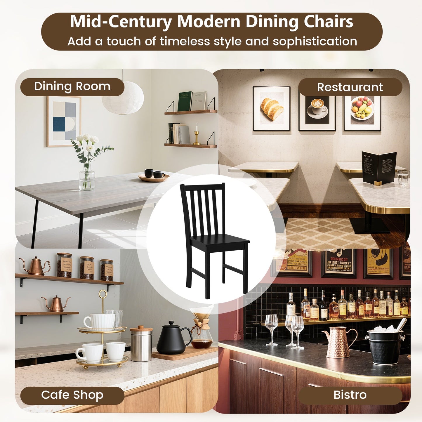 Rustic Dining Chairs Set of 2 Wooden Kitchen Chairs with Slat Tilt Backrest