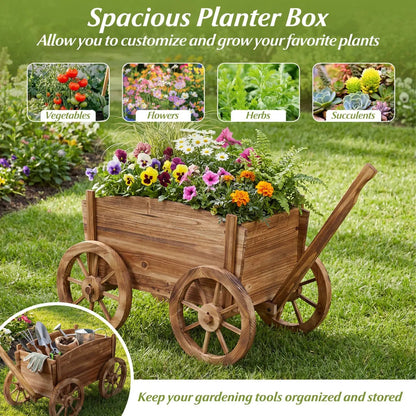 Rustic Rolling Flower Pot Stand with Wheels