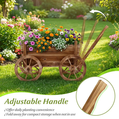Rustic Rolling Flower Pot Stand with Wheels