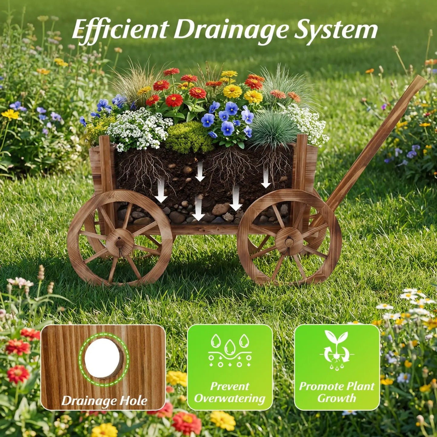 Rustic Rolling Flower Pot Stand with Wheels