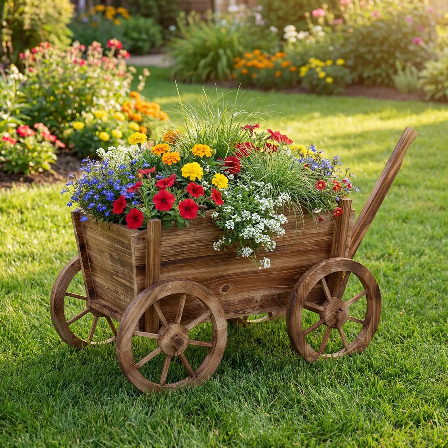 Rustic Rolling Flower Pot Stand with Wheels