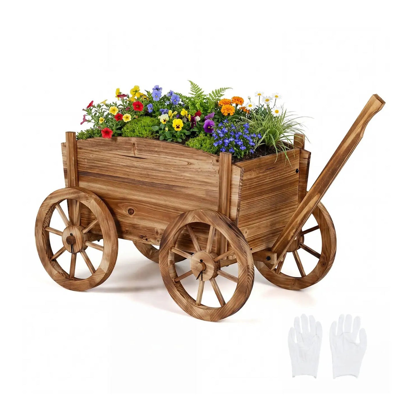 Rustic Rolling Flower Pot Stand with Wheels
