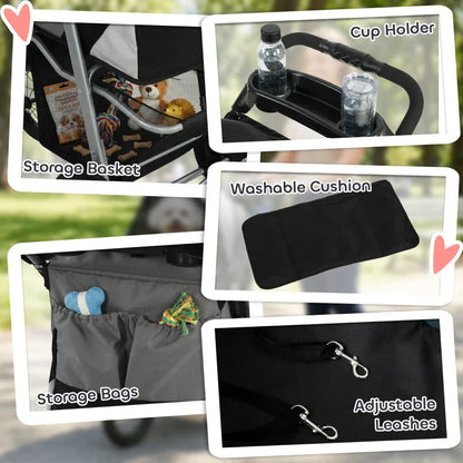 Compact All-Terrain Pet Stroller Furr Baby Gifts with cup holder, basket, washable cushion on Tampa Home & Garden Store