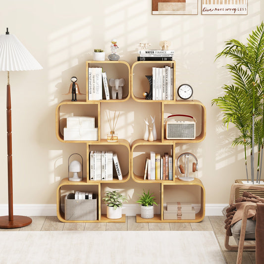 4-Tier S-Shaped Bamboo Bookcase with 4 Open Cubes for Living Room-Natural - Tampa Home & Garden Store
