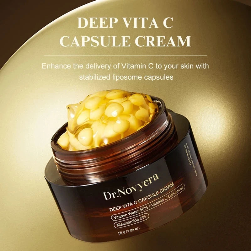 Dr.Novvera Deep Vita C Capsule Cream amber jar with yellow vitamin C capsules on Tampa Home & Garden Store