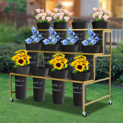 3 Tier Metal Flower Display Stand With Wheels