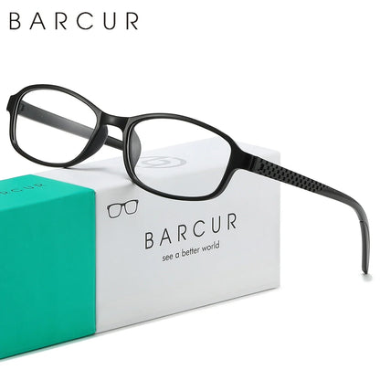 BARCUR black plastic reading glasses with rectangular frame and patterned temples on Tampa Home & Garden Store
