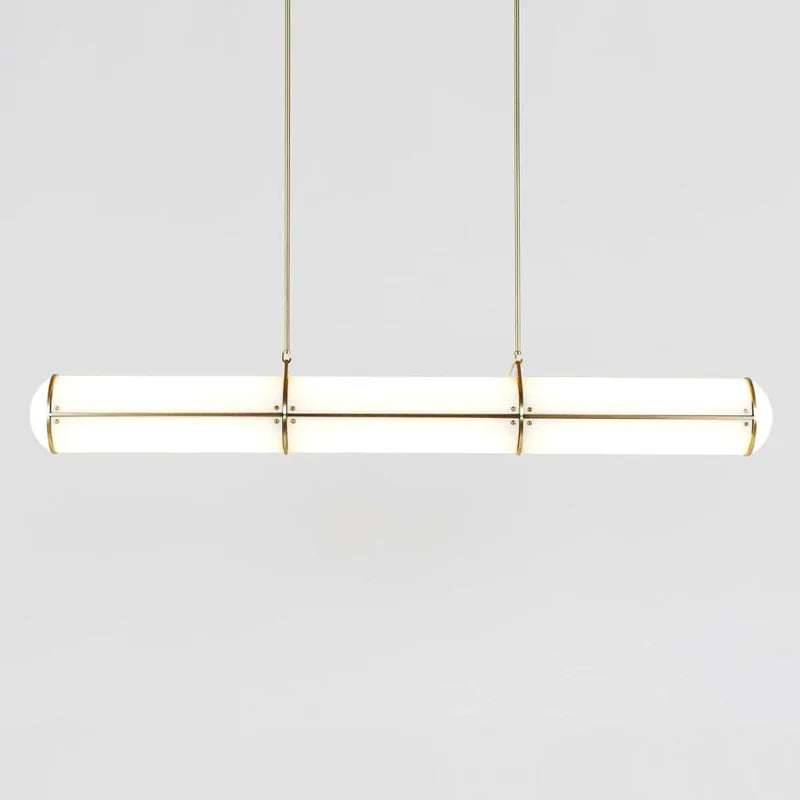 DecorBites kitchen island pendant light, white shade with brass accents, dining room pendant on Tampa Home & Garden Store
