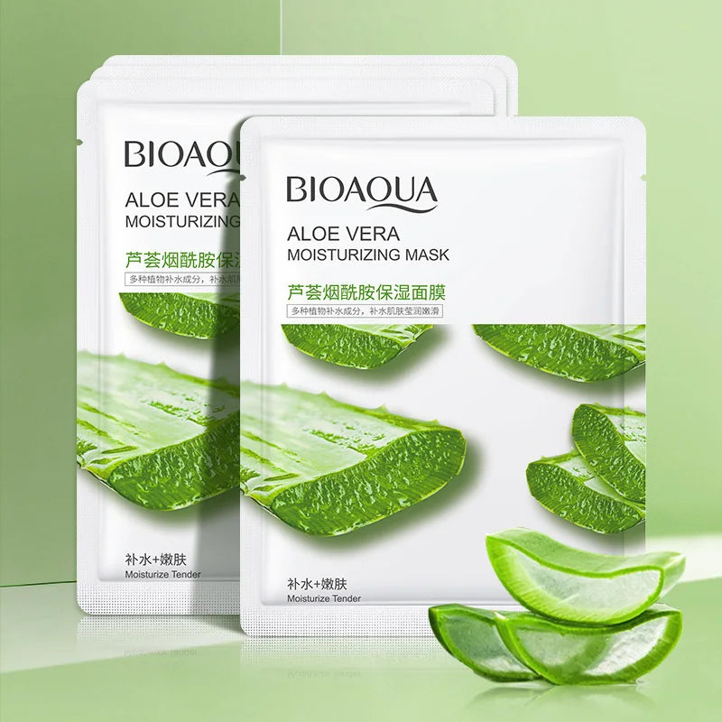 BIOAQUA Aloe Vera Moisturizing Mask 8pcs sheet masks with aloe leaves on Tampa Home & Garden Store
