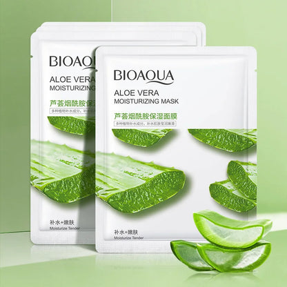 BIOAQUA Aloe Vera Moisturizing Mask 8pcs sheet masks with aloe leaves on Tampa Home & Garden Store