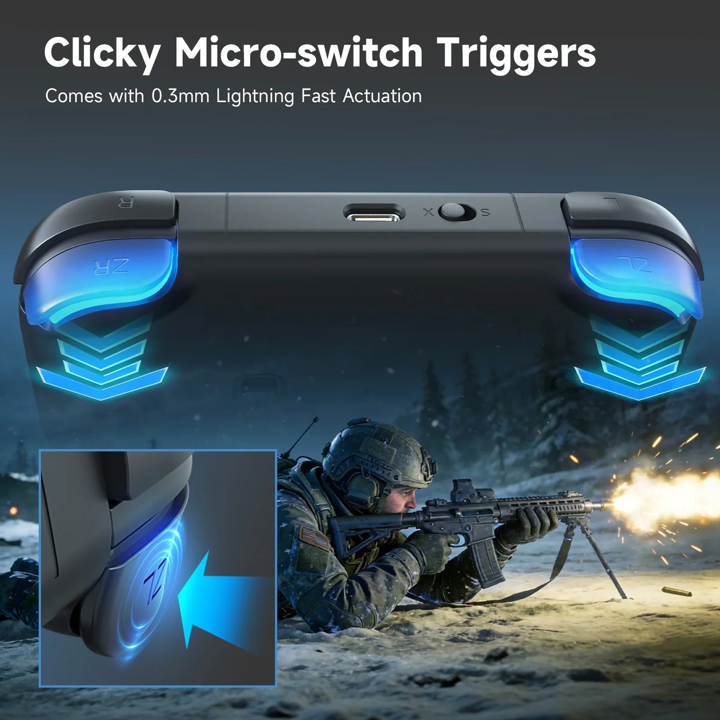 AceGamer Pocket Game Controller by FLIPSTYLEZLLC with blue LED illuminated side triggers on Tampa Home & Garden Store