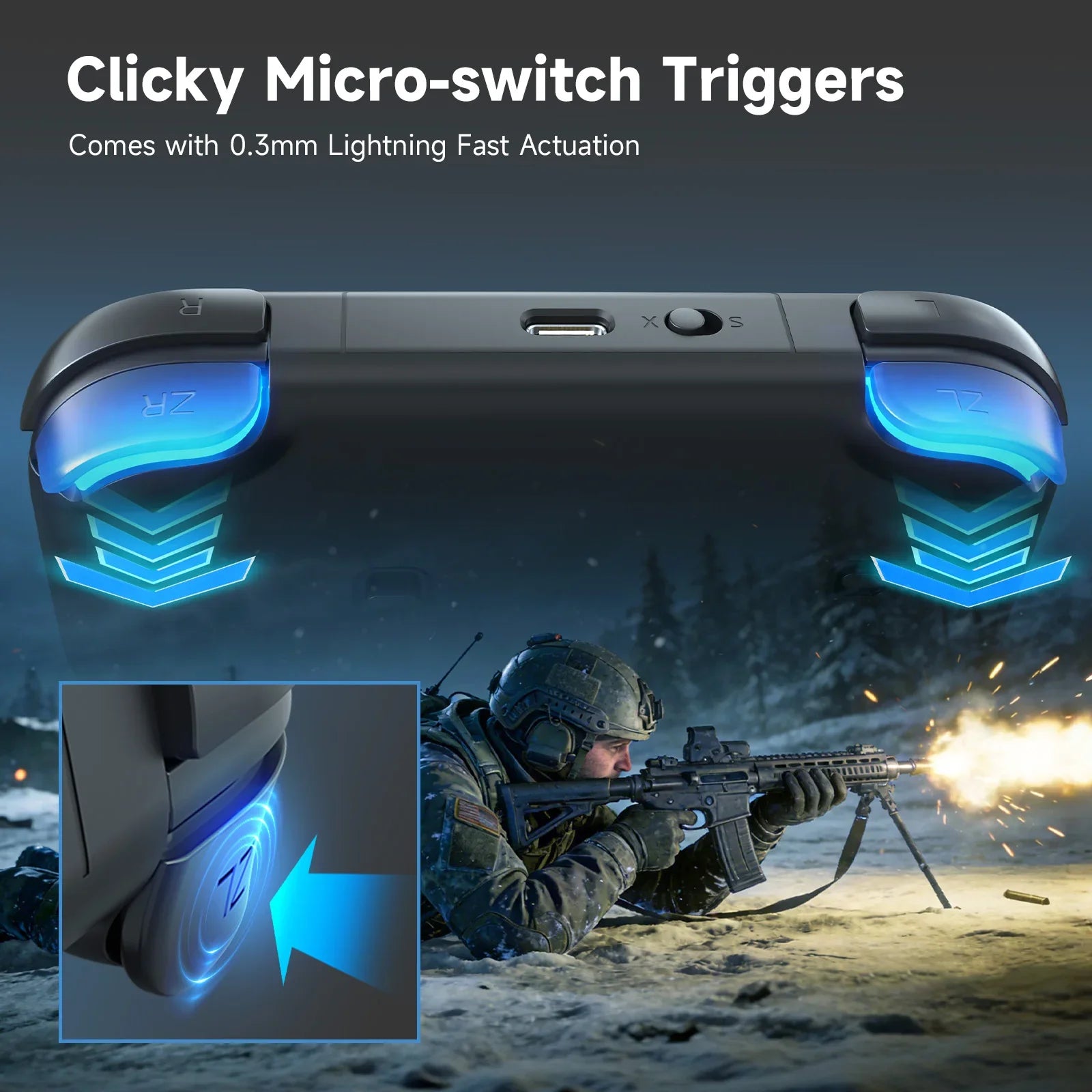 AceGamer Pocket Game Controller by FLIPSTYLEZLLC with blue LED illuminated side triggers on Tampa Home & Garden Store