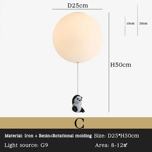 DecorBites Kids Bear LED chandelier with panda pendant, 25 cm globe, 50 cm height on Tampa Home & Garden Store