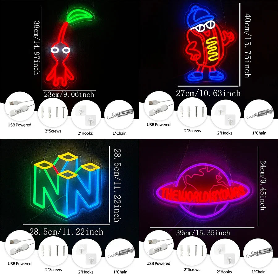 Game Led Neon Sign by Perfecsy USB powered 4-piece wall decor collage red pepper neon N logo on Tampa Home & Garden Store