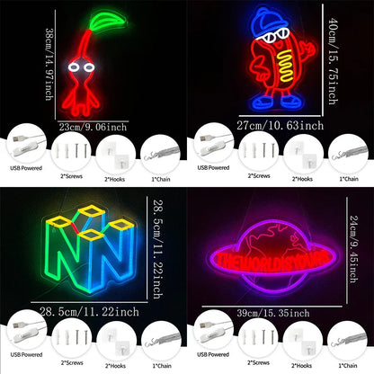 Game Led Neon Sign by Perfecsy USB powered 4-piece wall decor collage red pepper neon N logo on Tampa Home & Garden Store
