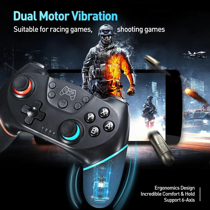 Wireless Bluetooth gamepad for Nintendo Switch & OLED, black with red/blue accents, 6-axis on Tampa Home & Garden Store