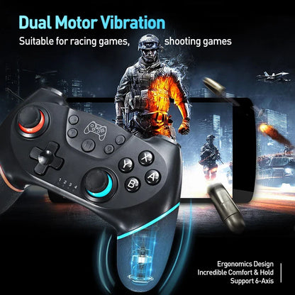 Wireless Bluetooth gamepad for Nintendo Switch & OLED, black with red/blue accents, 6-axis on Tampa Home & Garden Store